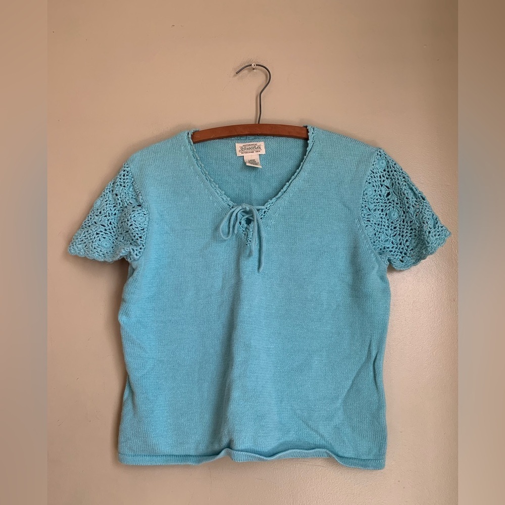 St johns bay short sleeve sweater spring crochet sleeves cottage core
